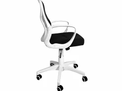 Kayelles Silla de oficina ergonómica, asiento de malla reclinable, soporte lumbar, altura ajustable, giratorio, ruedas suaves FEST Negro / Blanco