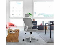 FRANCHINISHOP Silla de oficina ergonómica tejida con reposacabezas de diseño Sepang Moon
