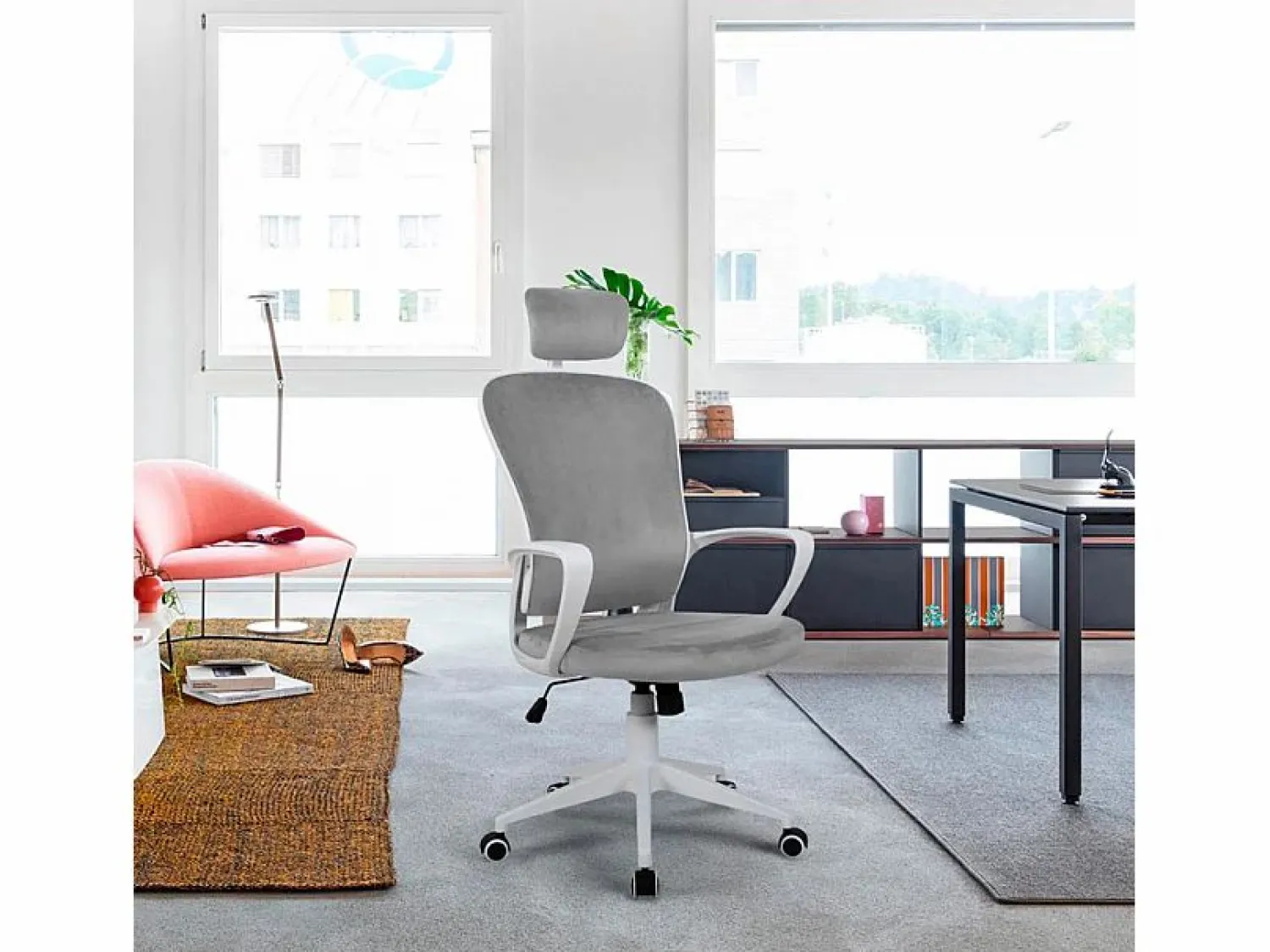 FRANCHINISHOP Silla de oficina ergonómica tejida con reposacabezas de diseño Sepang Moon