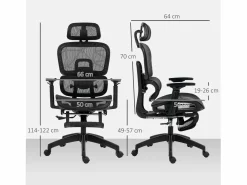 Silla de oficina ergonómica con soporte lumbar, reposacabezas, reposabrazos, tejido de malla, color (66x64x122 cm) Silla De Escritorio