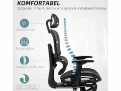 Silla de oficina ergonómica con soporte lumbar, reposacabezas, reposabrazos, tejido de malla, color (66x64x122 cm) Silla De Escritorio