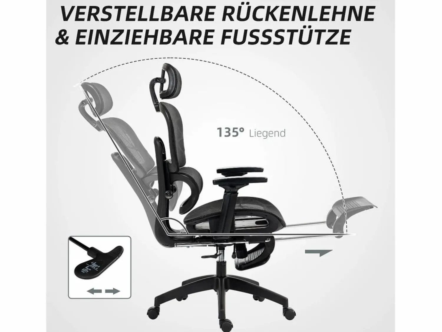 Silla de oficina ergonómica con soporte lumbar, reposacabezas, reposabrazos, tejido de malla, color (66x64x122 cm) Silla De Escritorio