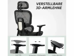 Silla de oficina ergonómica con soporte lumbar, reposacabezas, reposabrazos, tejido de malla, color (66x64x122 cm) Silla De Escritorio