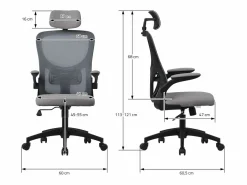ML-DESIGN Silla de oficina ergonomica, asiento ordenador regulable con reposacabezas