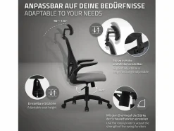 ML-DESIGN Silla de oficina ergonomica, asiento ordenador regulable con reposacabezas