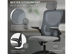 ML-DESIGN Silla de oficina ergonomica, asiento ordenador regulable con reposacabezas