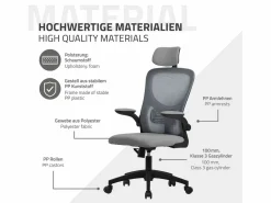 ML-DESIGN Silla de oficina ergonomica, asiento ordenador regulable con reposacabezas
