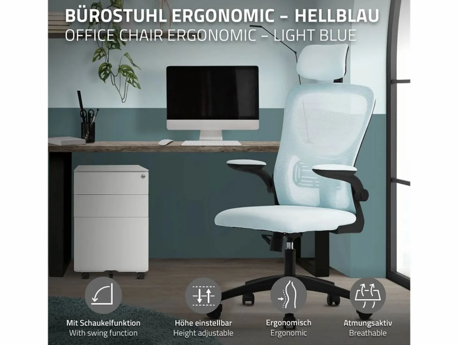 Best ML-DESIGN Silla de oficina ergonomica, asiento ordenador regulable con reposacabezas Azul