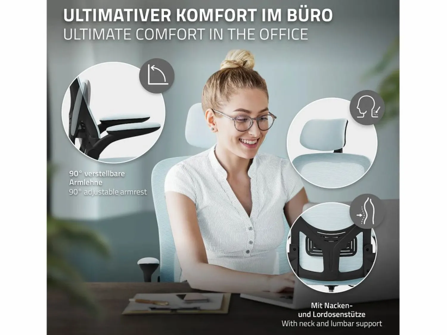 Best ML-DESIGN Silla de oficina ergonomica, asiento ordenador regulable con reposacabezas Azul