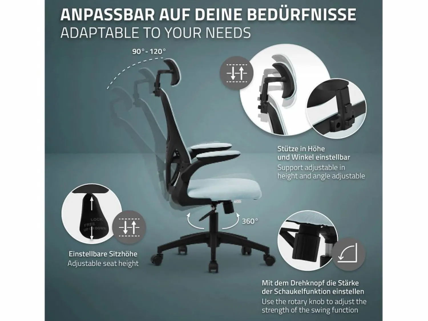 Best ML-DESIGN Silla de oficina ergonomica, asiento ordenador regulable con reposacabezas Azul