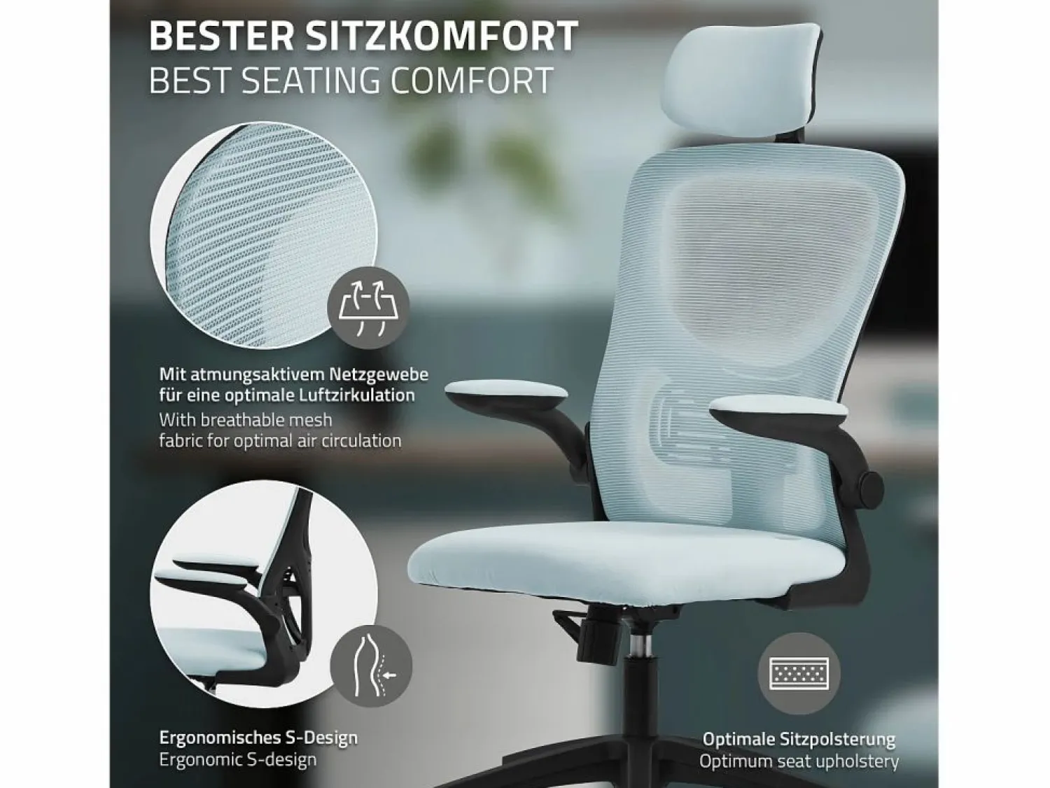 Best ML-DESIGN Silla de oficina ergonomica, asiento ordenador regulable con reposacabezas Azul