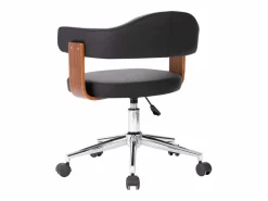 Hot Silla de oficina giratoria madera curvada cuero sintético ES18554 Negro