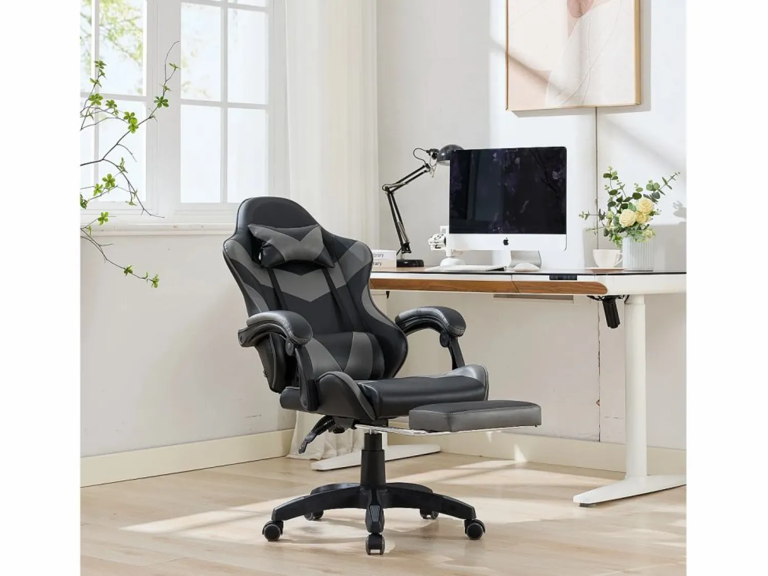 Hauss Spole Silla de oficina giratoria con función de masaje en piel sintética - Altura regulable - Negro y
