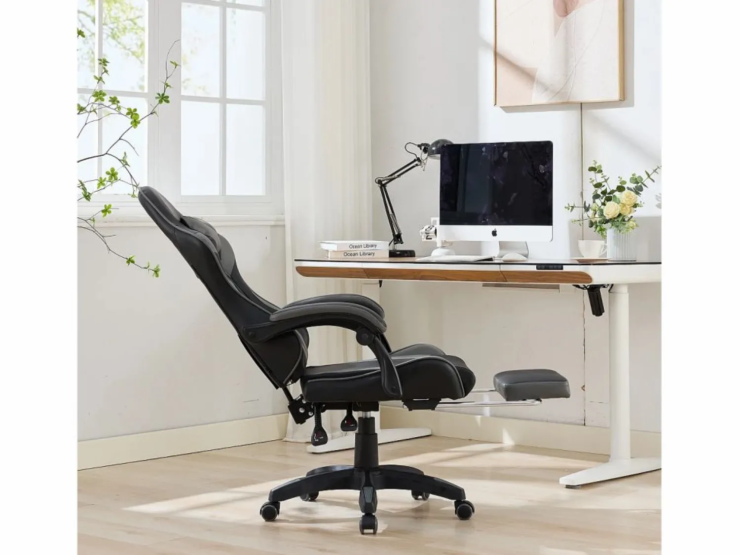Hauss Spole Silla de oficina giratoria con función de masaje en piel sintética - Altura regulable - Negro y