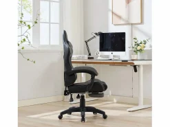 Hauss Spole Silla de oficina giratoria con función de masaje en piel sintética - Altura regulable - Negro y