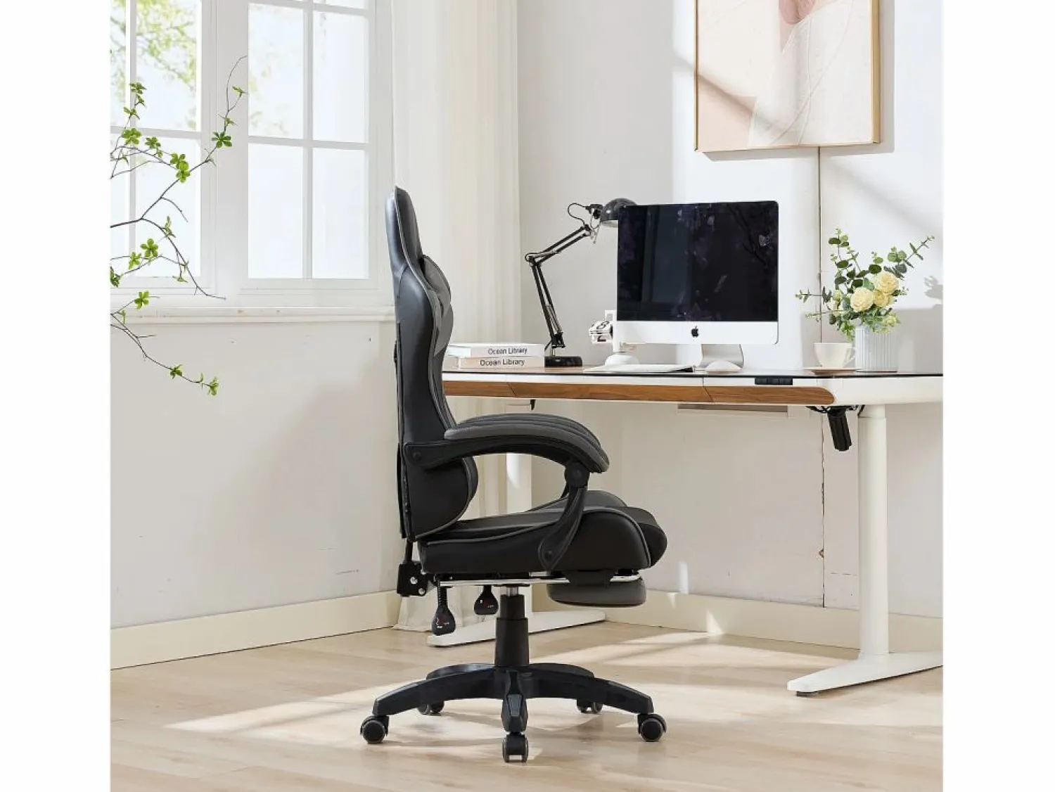 Hauss Spole Silla de oficina giratoria con función de masaje en piel sintética - Altura regulable - Negro y