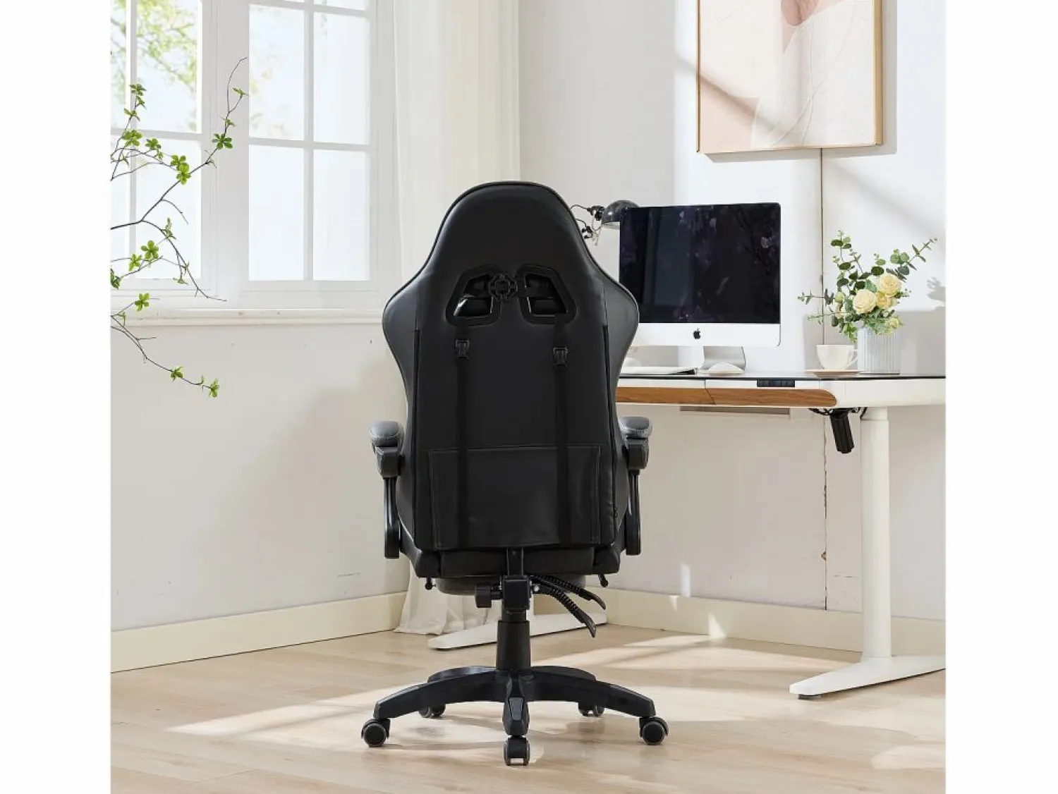 Hauss Spole Silla de oficina giratoria con función de masaje en piel sintética - Altura regulable - Negro y