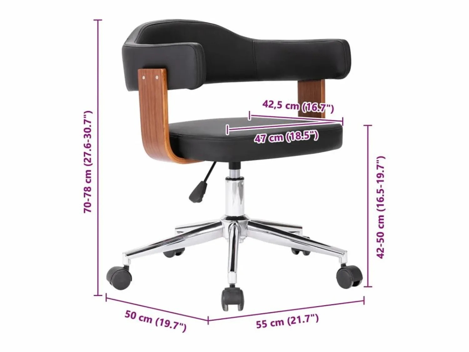 Clicnbuy Silla de oficina giratoria madera curvada cuero sintético
