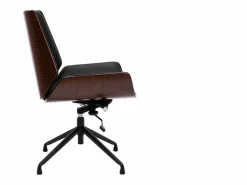 Hot Silla de oficina giratoria de diseño 360° negra, madera oscura nogal y metal CURVED Silla De Escritorio