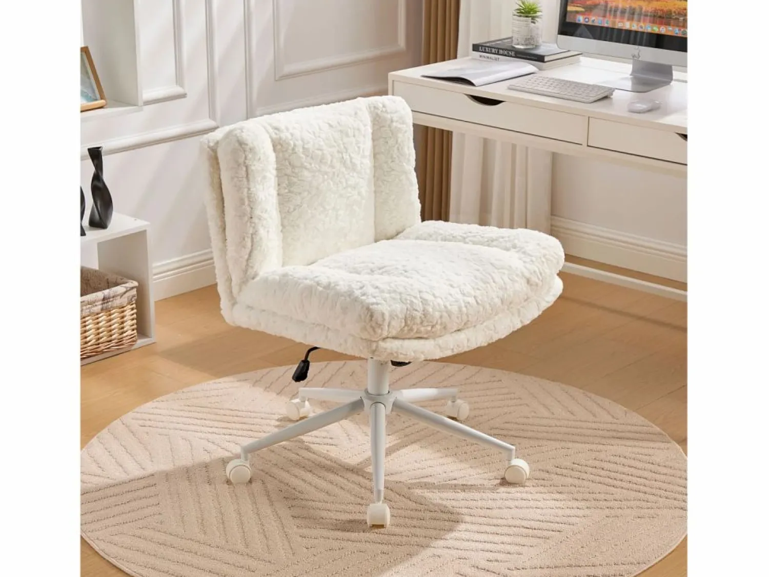 Outlet Hauss Spole Silla de oficina giratoria de tela morada con doble cojín - Altura regulable Crema