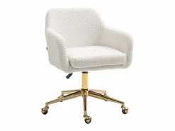 Discount Hauss Spole Silla de oficina giratoria de tela Teddy blanca, altura ajustable, estructura de metal dorado Blanco
