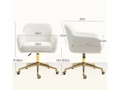 Discount Hauss Spole Silla de oficina giratoria de tela Teddy blanca, altura ajustable, estructura de metal dorado Blanco