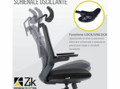 New Silla de Oficina Giratoria Ergonómica con Reposabrazos y Reposacabezas, con Apoyo Lumbar, Altura Ajustable en Tejido, Negra - ZIK Negro