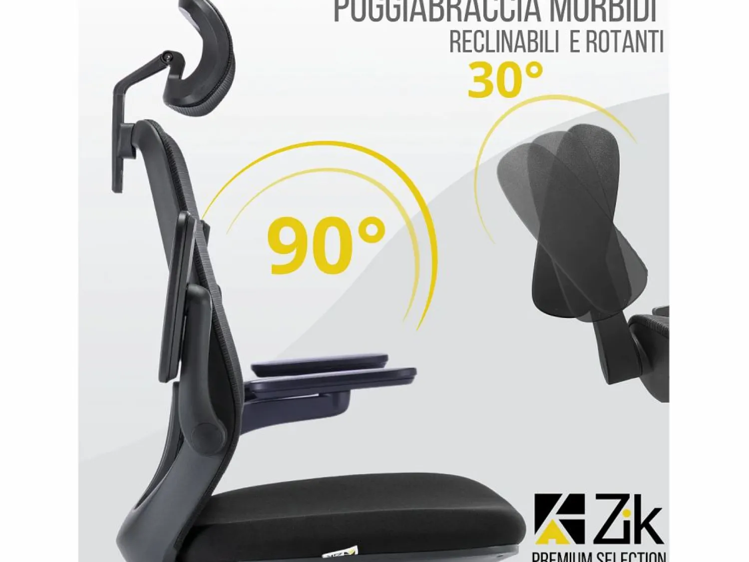 New Silla de Oficina Giratoria Ergonómica con Reposabrazos y Reposacabezas, con Apoyo Lumbar, Altura Ajustable en Tejido, Negra - ZIK Negro