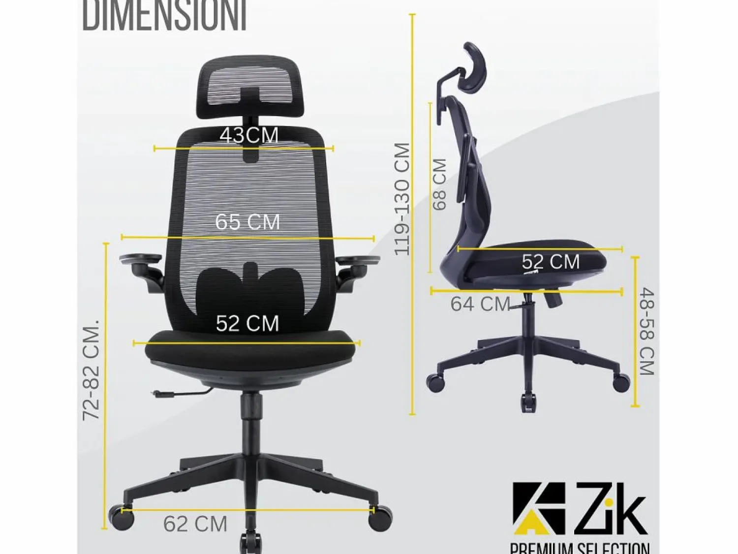 New Silla de Oficina Giratoria Ergonómica con Reposabrazos y Reposacabezas, con Apoyo Lumbar, Altura Ajustable en Tejido, Negra - ZIK Negro