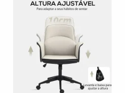 Sale Homcom Silla de oficina Jaca altura ajustable negro/crema 93-103x66x65 cm Beige