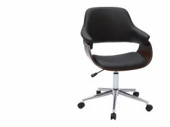 Miliboo Silla de oficina moderna negra con madera oscura HANSEN