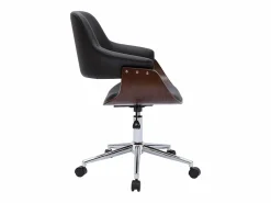 Miliboo Silla de oficina moderna negra con madera oscura HANSEN