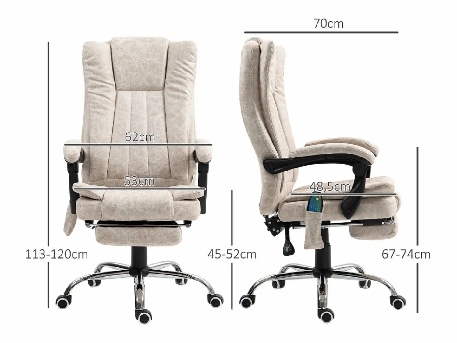 Vinsetto Silla de oficina Orquídea Homcom 6 puntos de masaje + calefacción + reposapiés crema 113-120x70x62 cm Beige