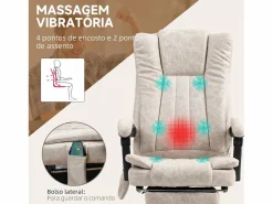Vinsetto Silla de oficina Orquídea Homcom 6 puntos de masaje + calefacción + reposapiés crema 113-120x70x62 cm Beige
