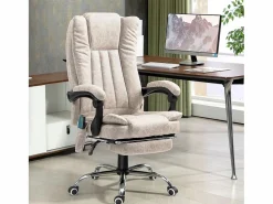 Vinsetto Silla de oficina Orquídea Homcom 6 puntos de masaje + calefacción + reposapiés crema 113-120x70x62 cm Beige