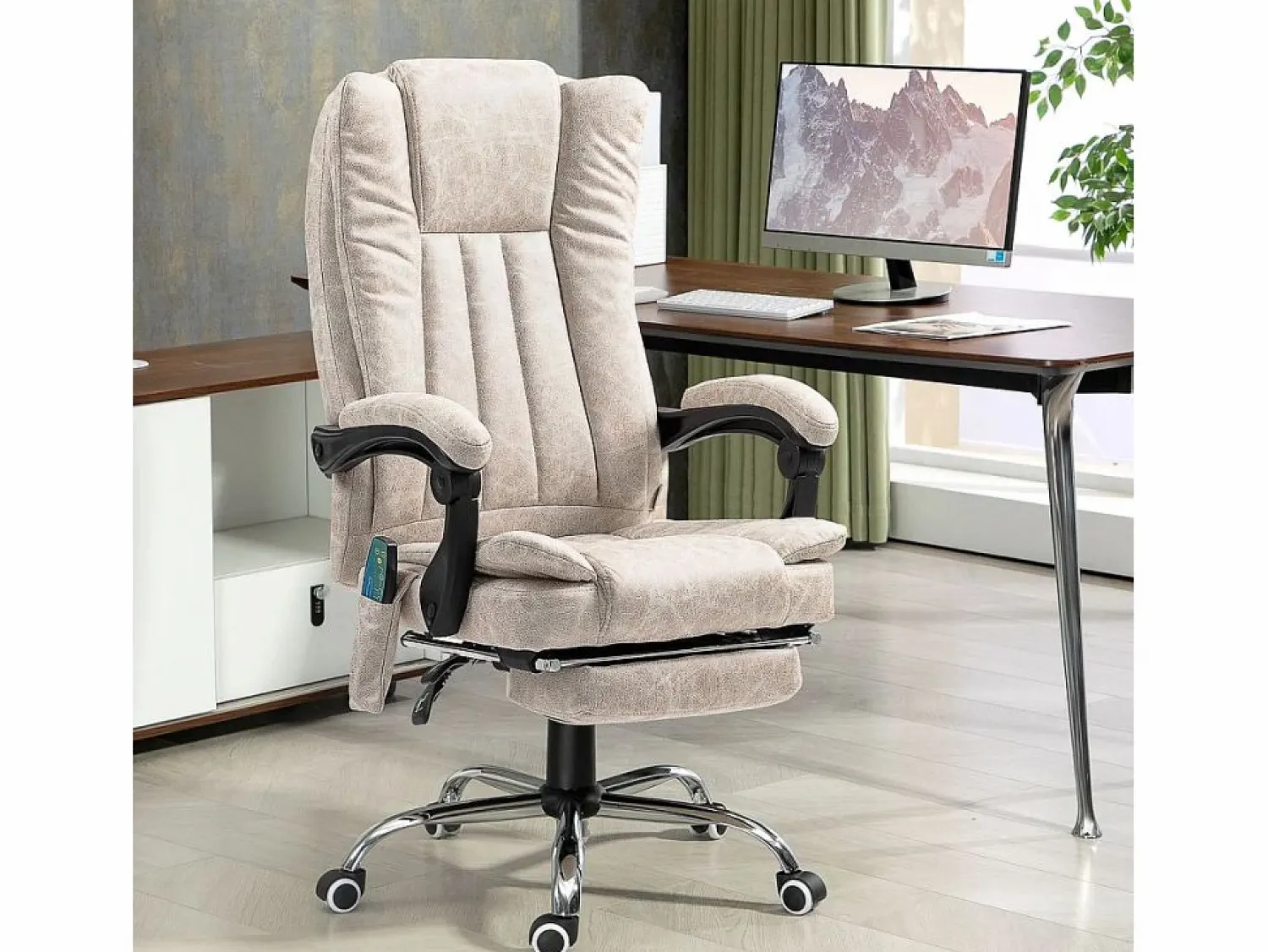 Vinsetto Silla de oficina Orquídea Homcom 6 puntos de masaje + calefacción + reposapiés crema 113-120x70x62 cm Beige