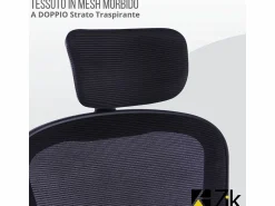 Online Silla de oficina Silla ergonómica Soporte lumbar con reposabrazos y reposacabezas oscilante Negro