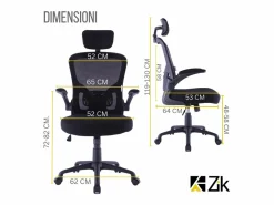 Online Silla de oficina Silla ergonómica Soporte lumbar con reposabrazos y reposacabezas oscilante Negro