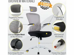 Best Silla de oficina Silla ergonómica Soporte lumbar con reposabrazos y reposacabezas oscilante, y gris - ZIK Silla De Oficina