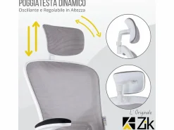 Best Silla de oficina Silla ergonómica Soporte lumbar con reposabrazos y reposacabezas oscilante, y gris - ZIK Silla De Oficina