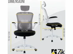 Best Silla de oficina Silla ergonómica Soporte lumbar con reposabrazos y reposacabezas oscilante, y gris - ZIK Silla De Oficina