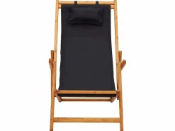 Silla de playa plegable madera maciza de eucalipto y tela negra ES65781