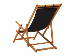 Silla de playa plegable madera maciza de eucalipto y tela negra ES65781