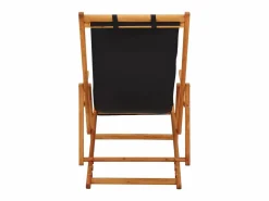Silla de playa plegable madera maciza de eucalipto y tela negra ES65781