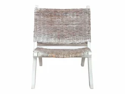 Clicnbuy Silla de ratán kubu natural y madera maciza de caoba Blanco