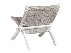 Clicnbuy Silla de ratán kubu natural y madera maciza de caoba Blanco