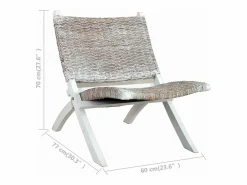 Clicnbuy Silla de ratán kubu natural y madera maciza de caoba Blanco