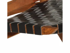 vidaxl Silla de relax plegable cuero auténtico