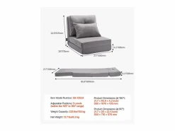 Silla de Suelo SucceBuy Silla de Suelo Convertible con 5 Posiciones Ajustables, Sofá Cama Tapizado con Respaldo Ajustable, Estructura de Metal y Cojín