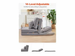 Silla de Suelo SucceBuy Silla de Suelo Convertible con 5 Posiciones Ajustables, Sofá Cama Tapizado con Respaldo Ajustable, Estructura de Metal y Cojín